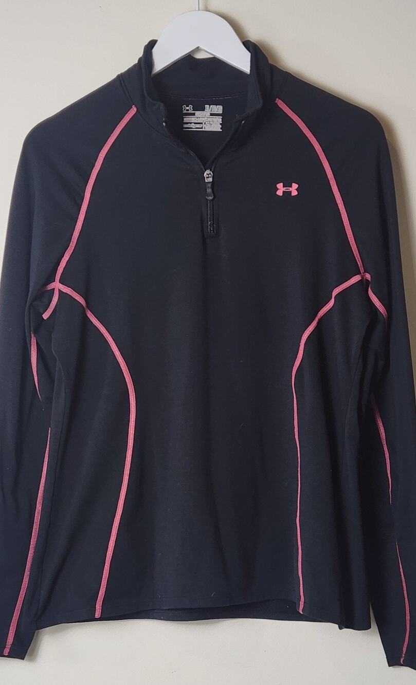 Under Armour Cold Gear Semi-Fitted 1/4 Zip Black Pink Pullover Women's Size XL